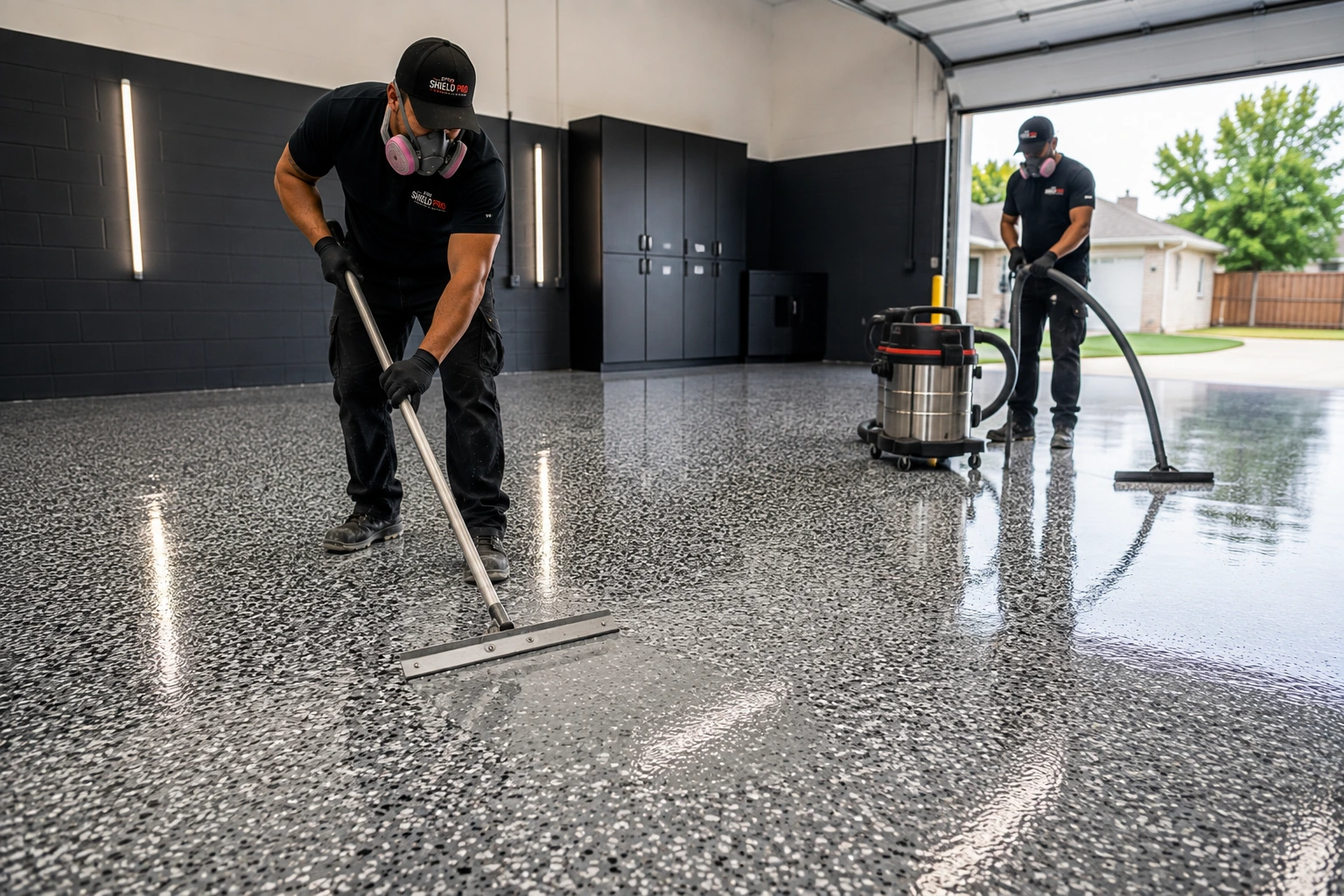 Inspection & Cleanup during a Shield Pro DFW floor coating installation